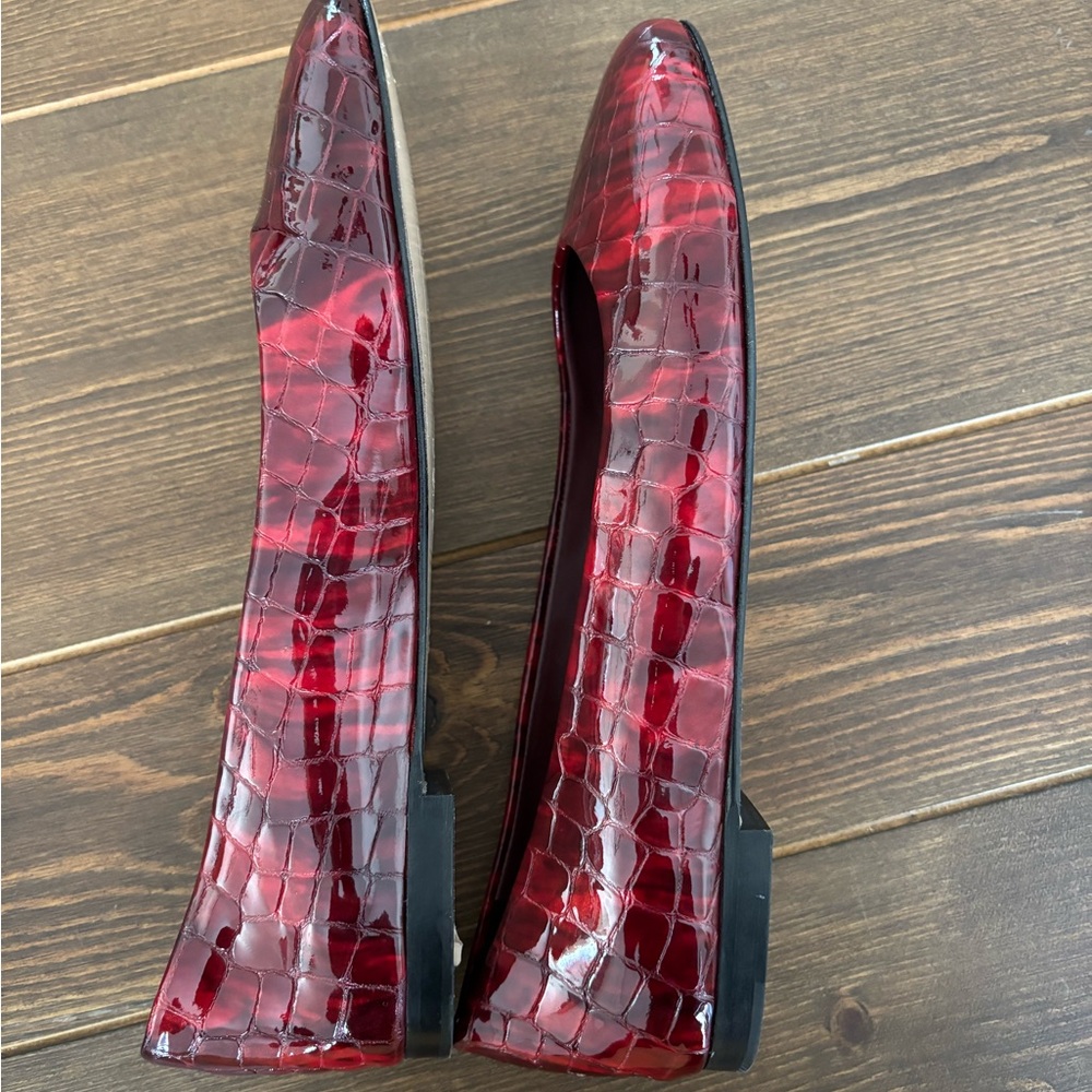 New Tamara Mellon Burgundy Croc-Embossed Flats EU 38.5 US 8 Genuine Leather - Picture 8 of 9